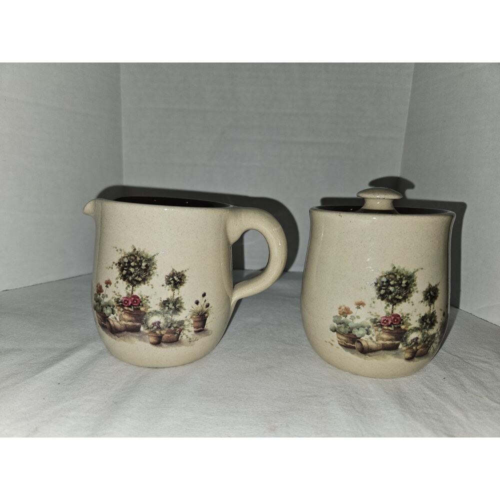 Sugar And Creamer Set Yesteryears Pottery Marshall Texas Topiary